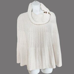 Pure Handknit Crean Sweater Poncho‎ Cape Handmade M/L Women's Cowl